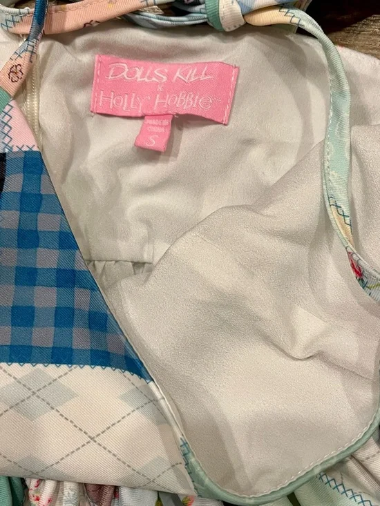 Dolls Kill x Holly Hobbie Stitched With Love Patchwork Mini Dress Size Small - Picture 2 of 11